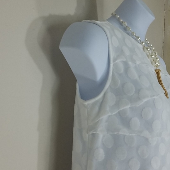 Tank Top sleeveless Pull Over Blouse shell white lace polka dot stretch tiered - Picture 2 of 8